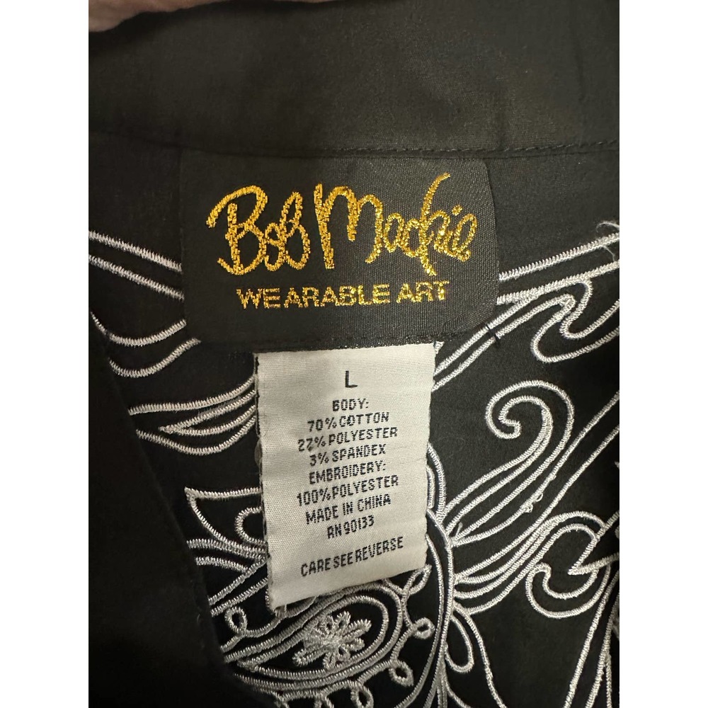 Bob Mackie Black and White Embroidered Puffed Sleeve Blouse - Picture 5 of 6